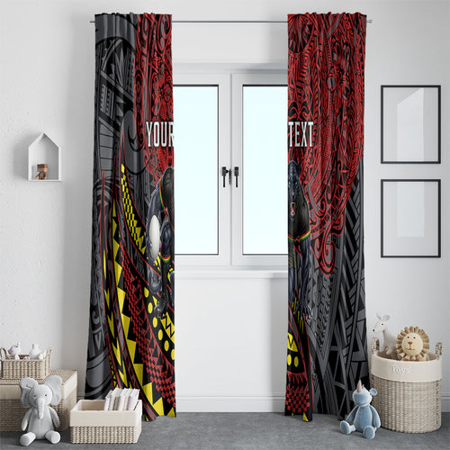 Personalised Penrith Panthers Window Curtain Polynesian Tribal Art Style With Fierce Panther Mascot