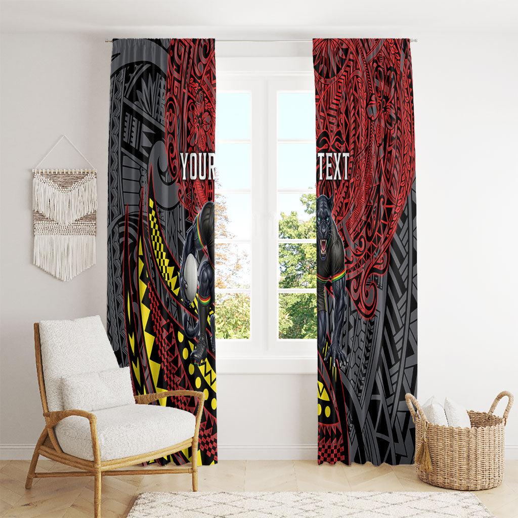 Personalised Penrith Panthers Window Curtain Polynesian Tribal Art Style With Fierce Panther Mascot