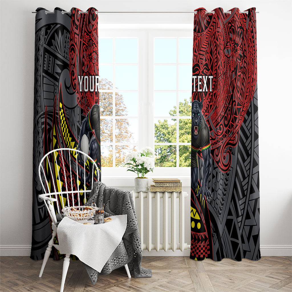 Personalised Penrith Panthers Window Curtain Polynesian Tribal Art Style With Fierce Panther Mascot