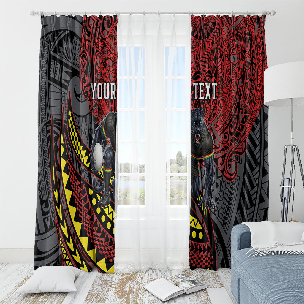 Personalised Penrith Panthers Window Curtain Polynesian Tribal Art Style With Fierce Panther Mascot