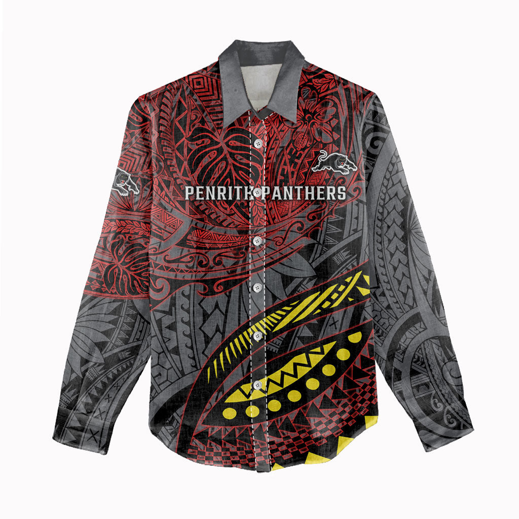 Personalised Penrith Panthers Women Casual Shirt Polynesian Tribal Art Style With Fierce Panther Mascot