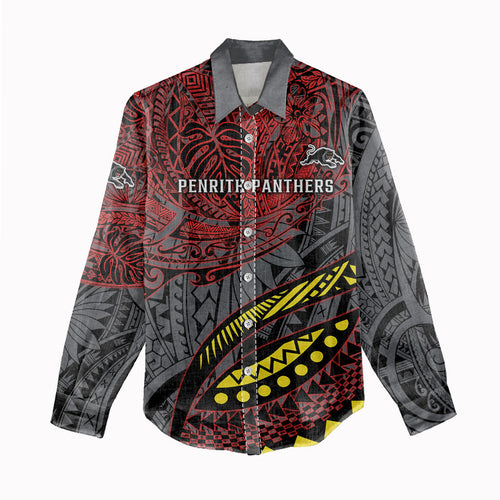 Personalised Penrith Panthers Women Casual Shirt Polynesian Tribal Art Style With Fierce Panther Mascot