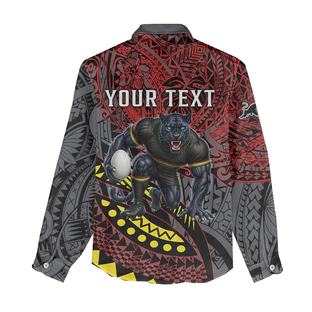 Personalised Penrith Panthers Women Casual Shirt Polynesian Tribal Art Style With Fierce Panther Mascot