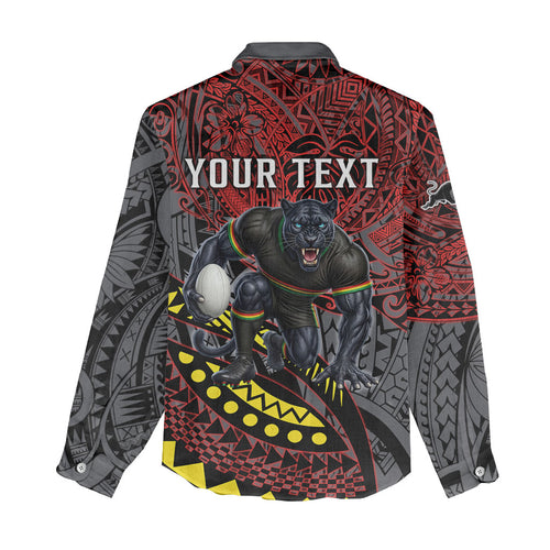 Personalised Penrith Panthers Women Casual Shirt Polynesian Tribal Art Style With Fierce Panther Mascot