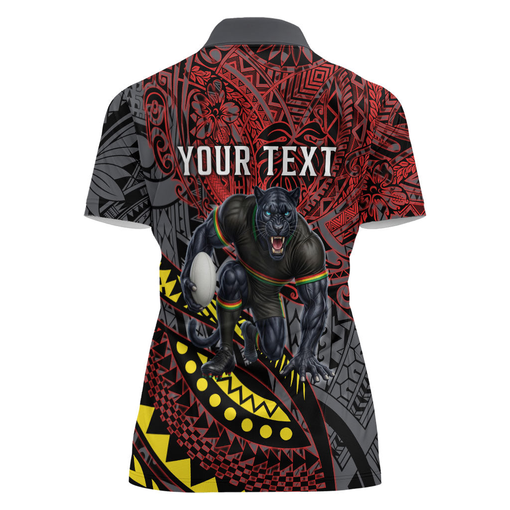 Personalised Penrith Panthers Women Polo Shirt Polynesian Tribal Art Style With Fierce Panther Mascot