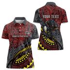 Personalised Penrith Panthers Women Polo Shirt Polynesian Tribal Art Style With Fierce Panther Mascot
