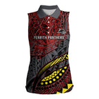 Personalised Penrith Panthers Women Sleeveless Polo Shirt Polynesian Tribal Art Style With Fierce Panther Mascot