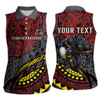 Personalised Penrith Panthers Women Sleeveless Polo Shirt Polynesian Tribal Art Style With Fierce Panther Mascot