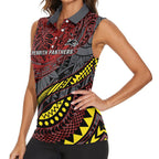Personalised Penrith Panthers Women Sleeveless Polo Shirt Polynesian Tribal Art Style With Fierce Panther Mascot