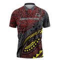 Personalised Penrith Panthers Zipper Polo Shirt Polynesian Tribal Art Style With Fierce Panther Mascot