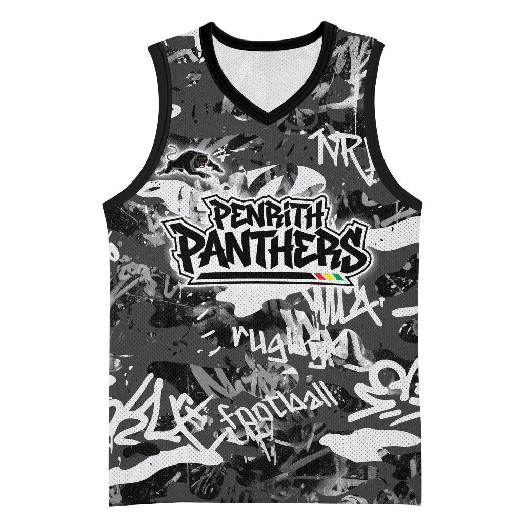 Penrith Panthers Rugby Basketball Jersey Graffiti Typography Urban Camo Abstract Street Style