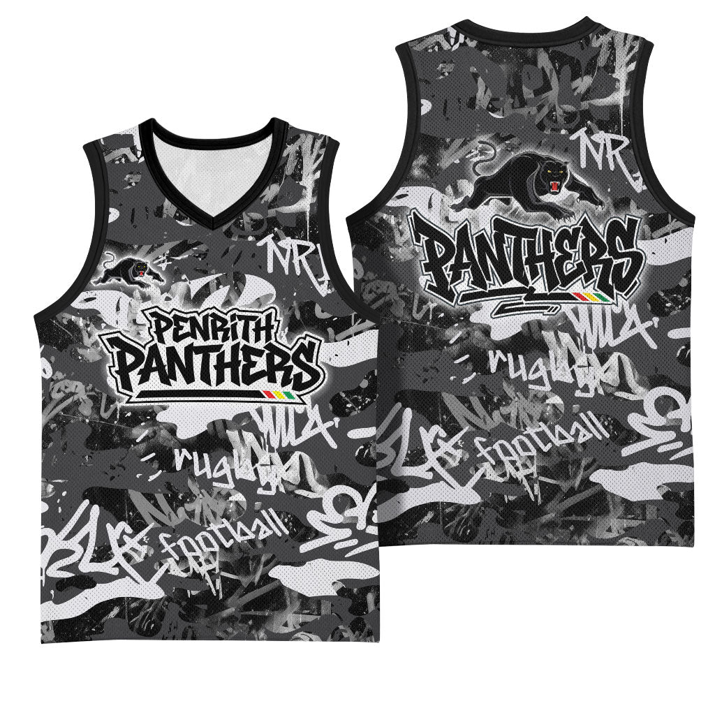 Penrith Panthers Rugby Basketball Jersey Graffiti Typography Urban Camo Abstract Street Style