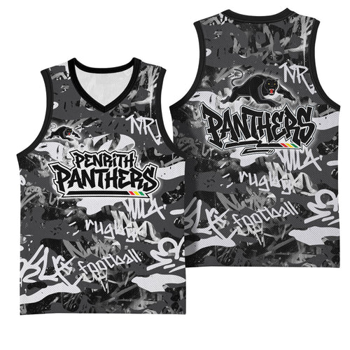 Penrith Panthers Rugby Basketball Jersey Graffiti Typography Urban Camo Abstract Street Style