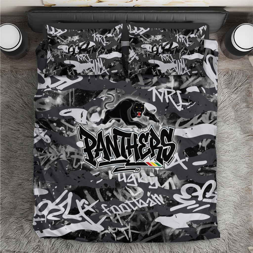Penrith Panthers Rugby Bedding Set Graffiti Typography Urban Camo Abstract Street Style