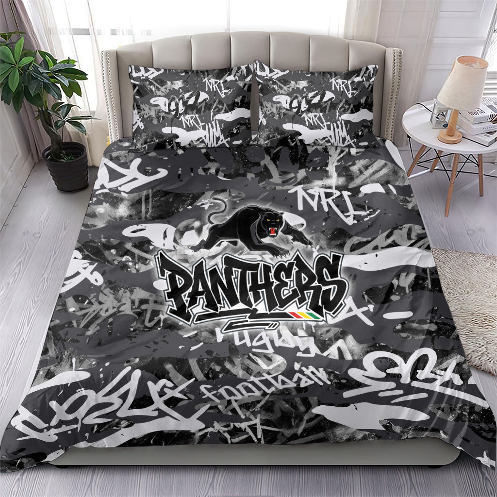 Penrith Panthers Rugby Bedding Set Graffiti Typography Urban Camo Abstract Street Style