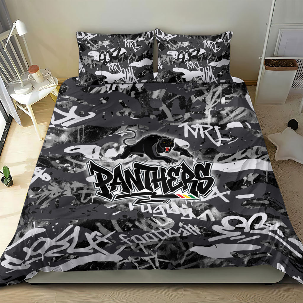 Penrith Panthers Rugby Bedding Set Graffiti Typography Urban Camo Abstract Street Style