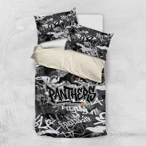 Penrith Panthers Rugby Bedding Set Graffiti Typography Urban Camo Abstract Street Style