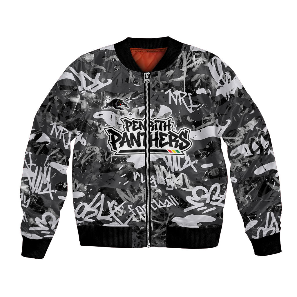 Penrith Panthers Rugby Bomber Jacket Graffiti Typography Urban Camo Abstract Street Style