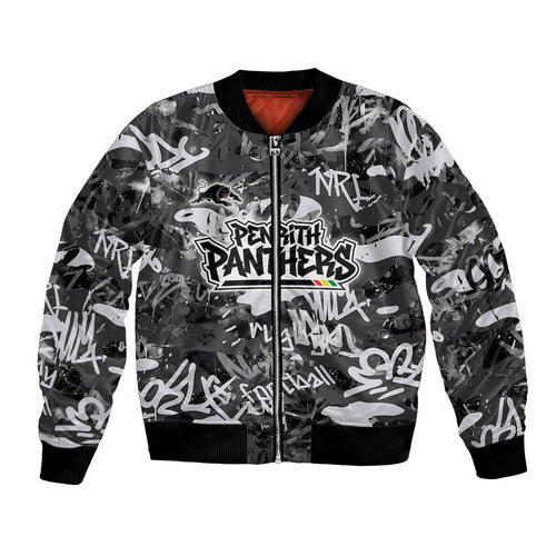 Penrith Panthers Rugby Bomber Jacket Graffiti Typography Urban Camo Abstract Street Style