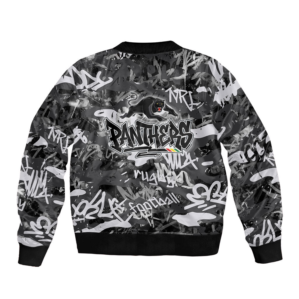 Penrith Panthers Rugby Bomber Jacket Graffiti Typography Urban Camo Abstract Street Style