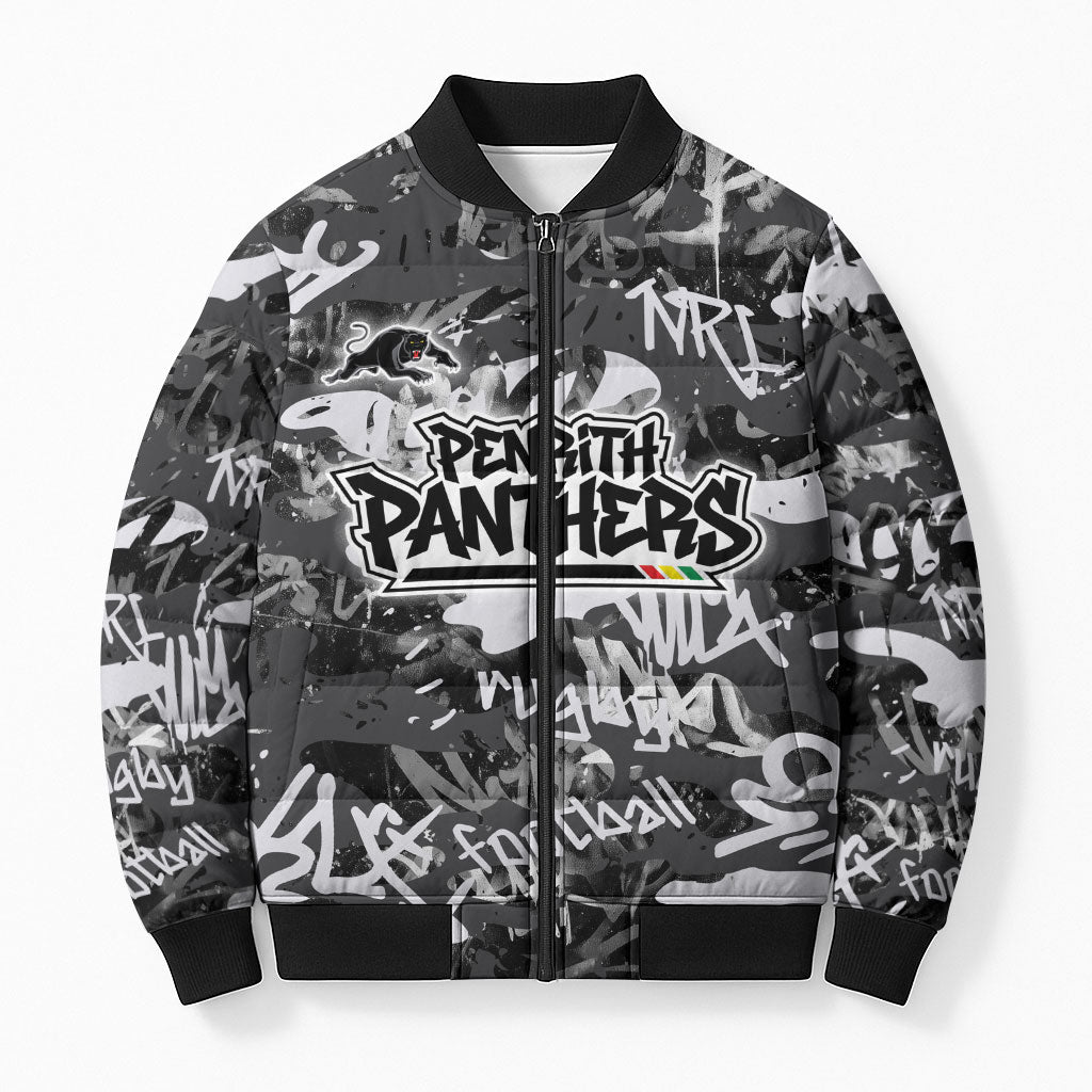 Penrith Panthers Rugby Bomber Puffer Jacket Graffiti Typography Urban Camo Abstract Street Style