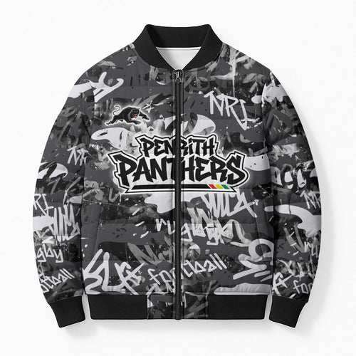 Penrith Panthers Rugby Bomber Puffer Jacket Graffiti Typography Urban Camo Abstract Street Style