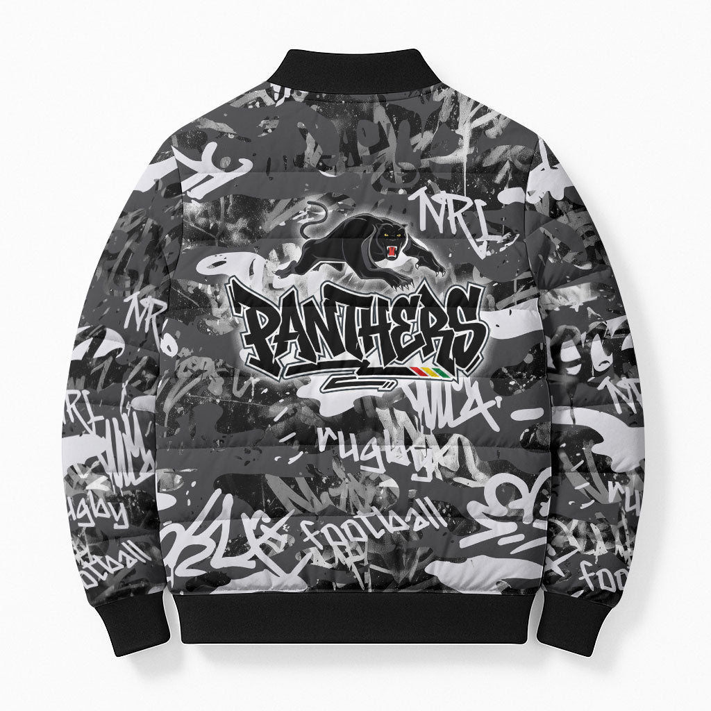 Penrith Panthers Rugby Bomber Puffer Jacket Graffiti Typography Urban Camo Abstract Street Style