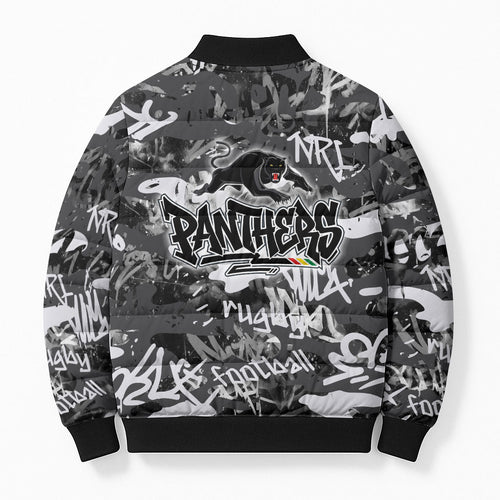 Penrith Panthers Rugby Bomber Puffer Jacket Graffiti Typography Urban Camo Abstract Street Style