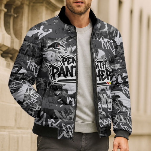 Penrith Panthers Rugby Bomber Puffer Jacket Graffiti Typography Urban Camo Abstract Street Style