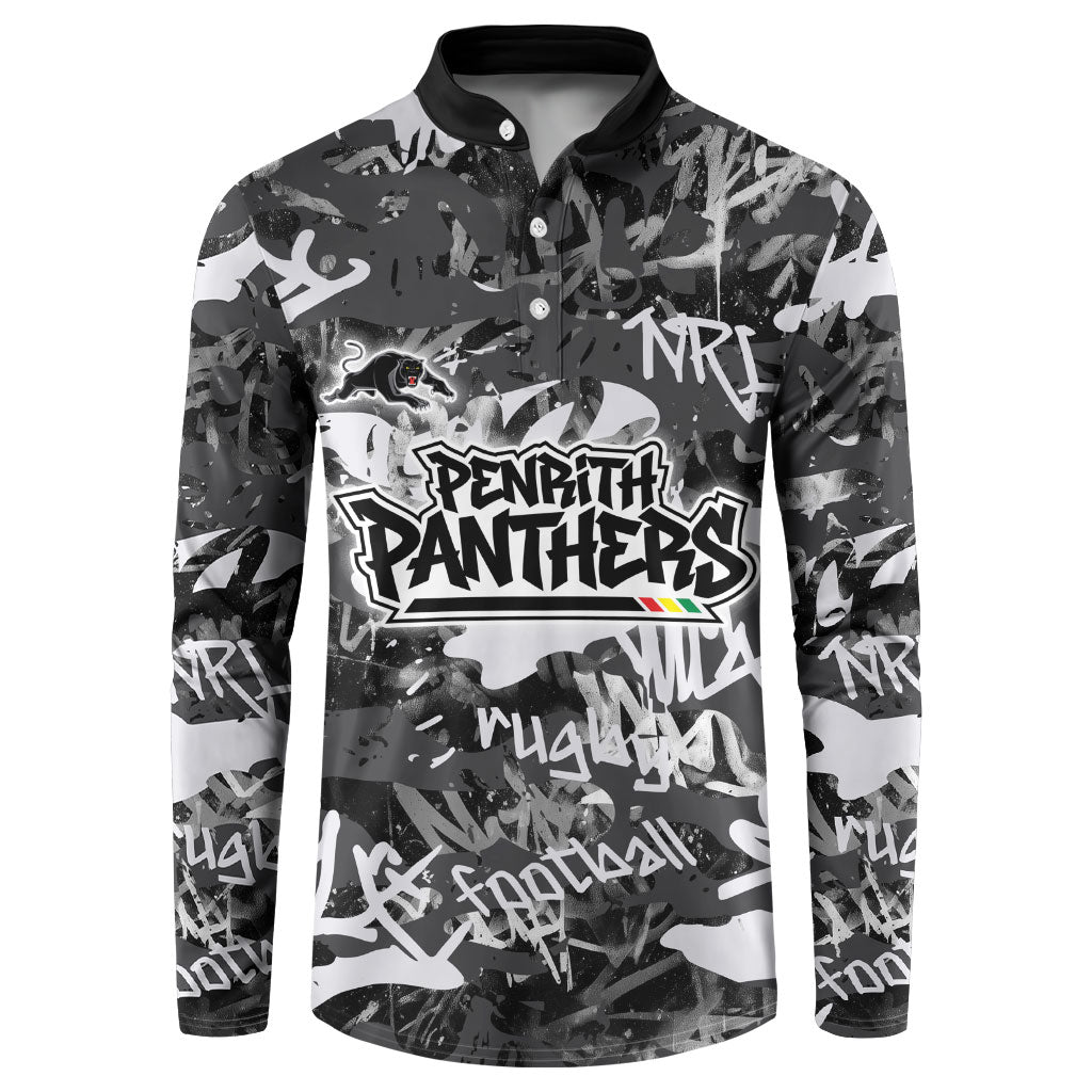Penrith Panthers Rugby Button Sweatshirt Graffiti Typography Urban Camo Abstract Street Style