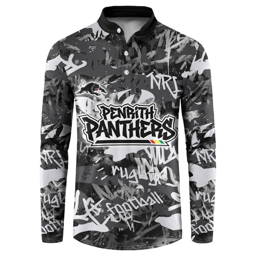 Penrith Panthers Rugby Button Sweatshirt Graffiti Typography Urban Camo Abstract Street Style
