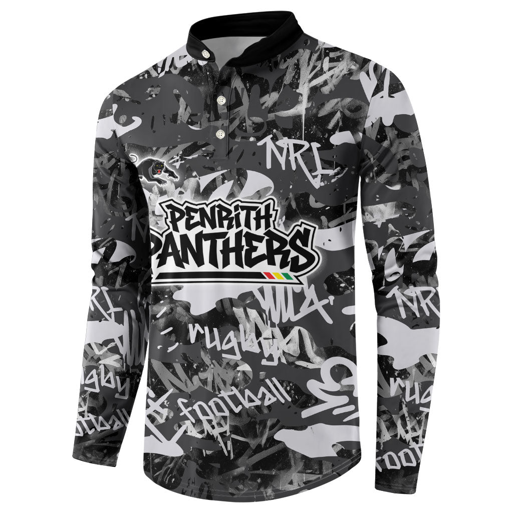 Penrith Panthers Rugby Button Sweatshirt Graffiti Typography Urban Camo Abstract Street Style