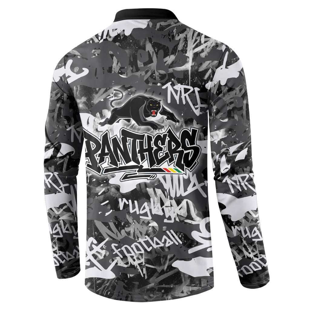 Penrith Panthers Rugby Button Sweatshirt Graffiti Typography Urban Camo Abstract Street Style