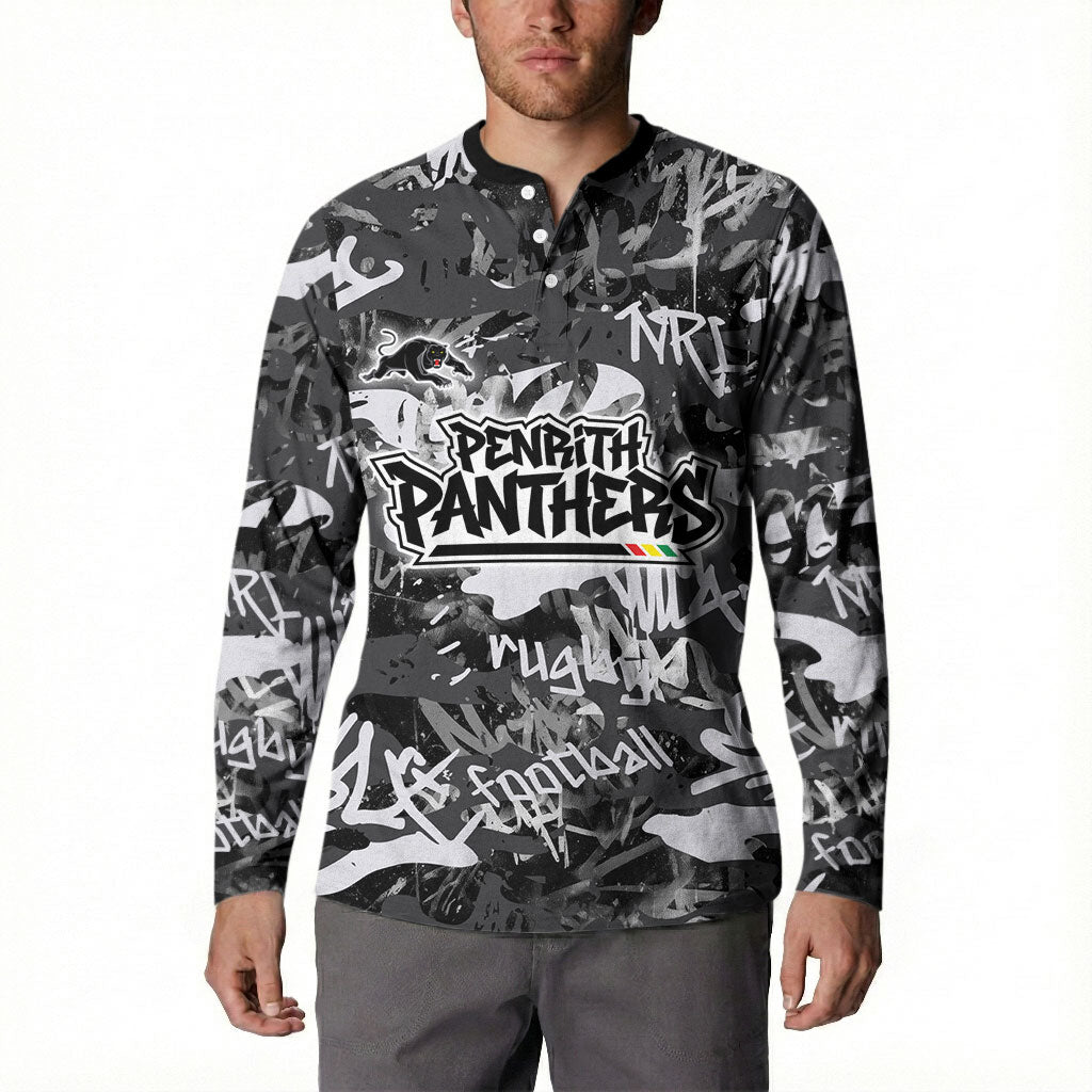 Penrith Panthers Rugby Button Sweatshirt Graffiti Typography Urban Camo Abstract Street Style