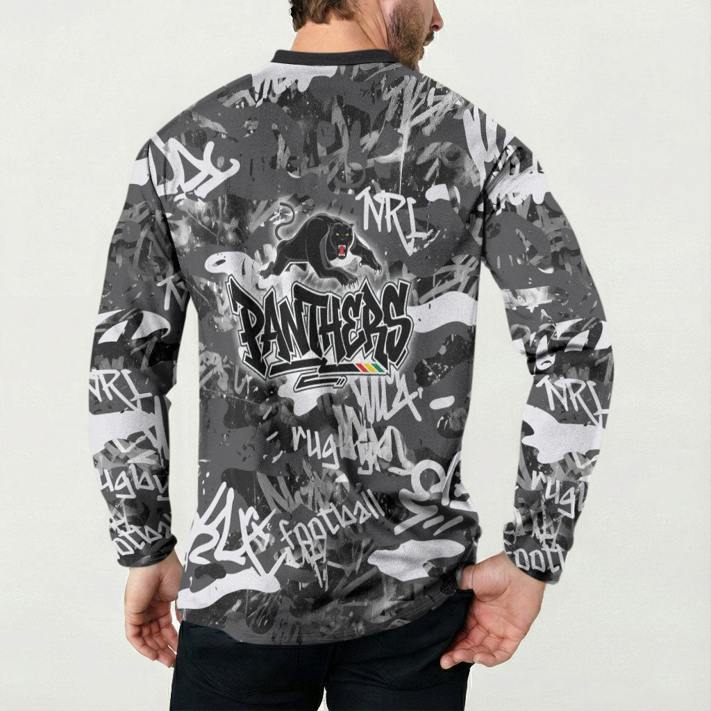Penrith Panthers Rugby Button Sweatshirt Graffiti Typography Urban Camo Abstract Street Style