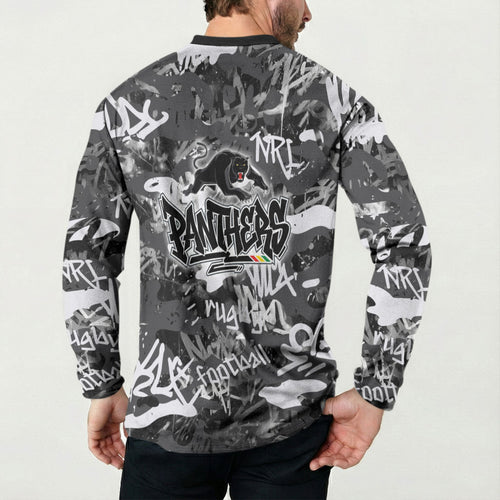 Penrith Panthers Rugby Button Sweatshirt Graffiti Typography Urban Camo Abstract Street Style