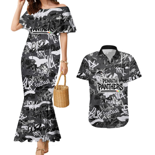 Penrith Panthers Rugby Couples Matching Mermaid Dress and Hawaiian Shirt Graffiti Typography Urban Camo Abstract Street Style