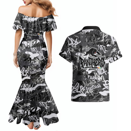 Penrith Panthers Rugby Couples Matching Mermaid Dress and Hawaiian Shirt Graffiti Typography Urban Camo Abstract Street Style