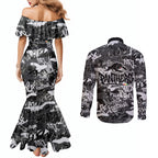 Penrith Panthers Rugby Couples Matching Mermaid Dress and Long Sleeve Button Shirt Graffiti Typography Urban Camo Abstract Street Style