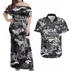 Penrith Panthers Rugby Couples Matching Off Shoulder Maxi Dress and Hawaiian Shirt Graffiti Typography Urban Camo Abstract Street Style