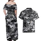 Penrith Panthers Rugby Couples Matching Off Shoulder Maxi Dress and Hawaiian Shirt Graffiti Typography Urban Camo Abstract Street Style