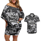 Penrith Panthers Rugby Couples Matching Off Shoulder Short Dress and Hawaiian Shirt Graffiti Typography Urban Camo Abstract Street Style