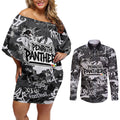 Penrith Panthers Rugby Couples Matching Off Shoulder Short Dress and Long Sleeve Button Shirt Graffiti Typography Urban Camo Abstract Street Style