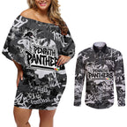 Penrith Panthers Rugby Couples Matching Off Shoulder Short Dress and Long Sleeve Button Shirt Graffiti Typography Urban Camo Abstract Street Style