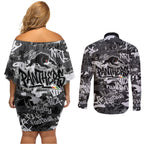 Penrith Panthers Rugby Couples Matching Off Shoulder Short Dress and Long Sleeve Button Shirt Graffiti Typography Urban Camo Abstract Street Style