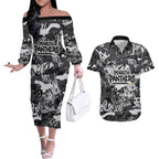 Penrith Panthers Rugby Couples Matching Off The Shoulder Long Sleeve Dress and Hawaiian Shirt Graffiti Typography Urban Camo Abstract Street Style