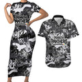 Penrith Panthers Rugby Couples Matching Short Sleeve Bodycon Dress and Hawaiian Shirt Graffiti Typography Urban Camo Abstract Street Style