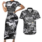 Penrith Panthers Rugby Couples Matching Short Sleeve Bodycon Dress and Hawaiian Shirt Graffiti Typography Urban Camo Abstract Street Style