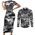 Penrith Panthers Rugby Couples Matching Short Sleeve Bodycon Dress and Long Sleeve Button Shirt Graffiti Typography Urban Camo Abstract Street Style