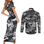Penrith Panthers Rugby Couples Matching Short Sleeve Bodycon Dress and Long Sleeve Button Shirt Graffiti Typography Urban Camo Abstract Street Style